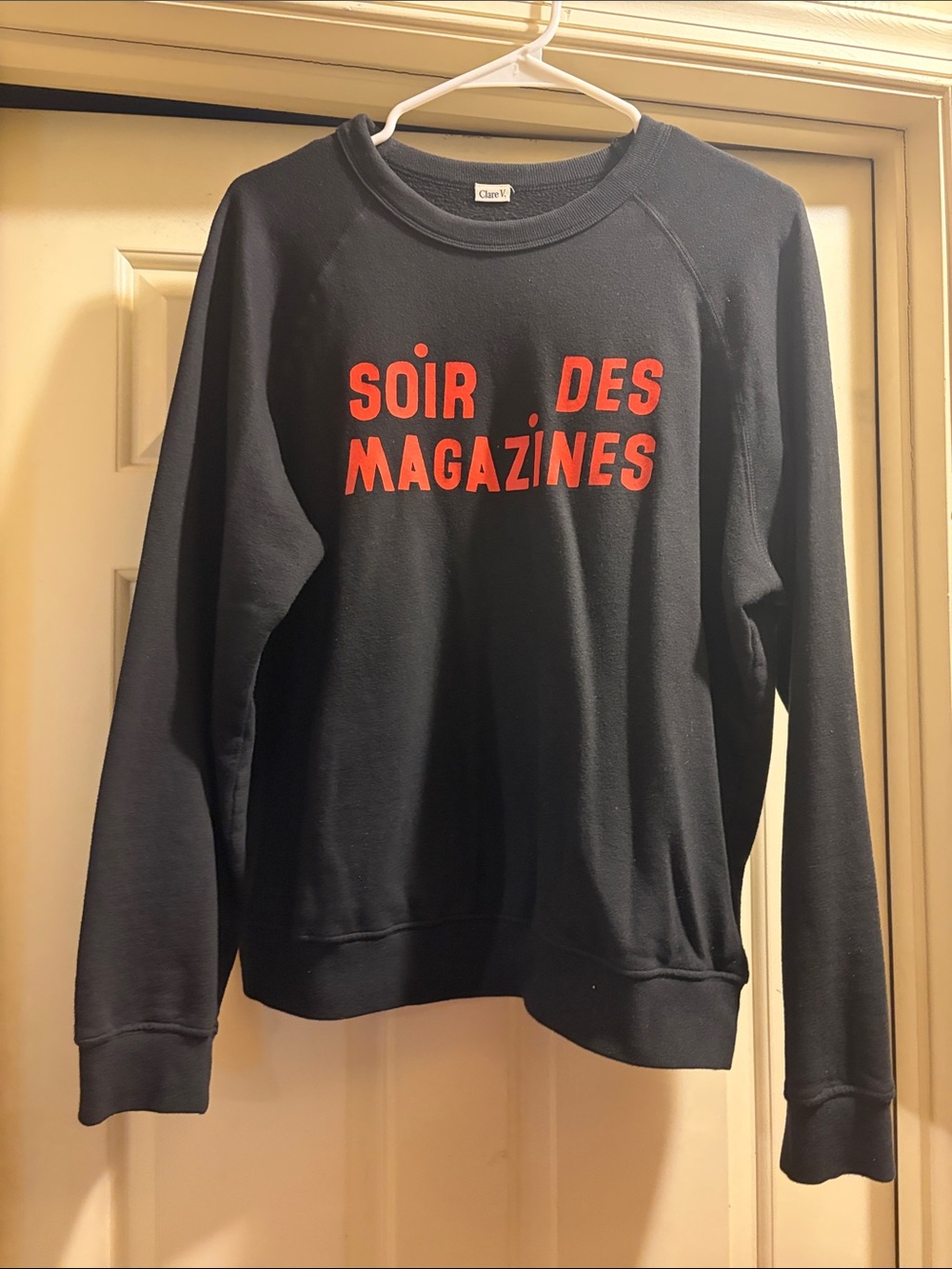 Clare V. Black Sweatshirt with Red "SOIR DES MAGAZINES" Print